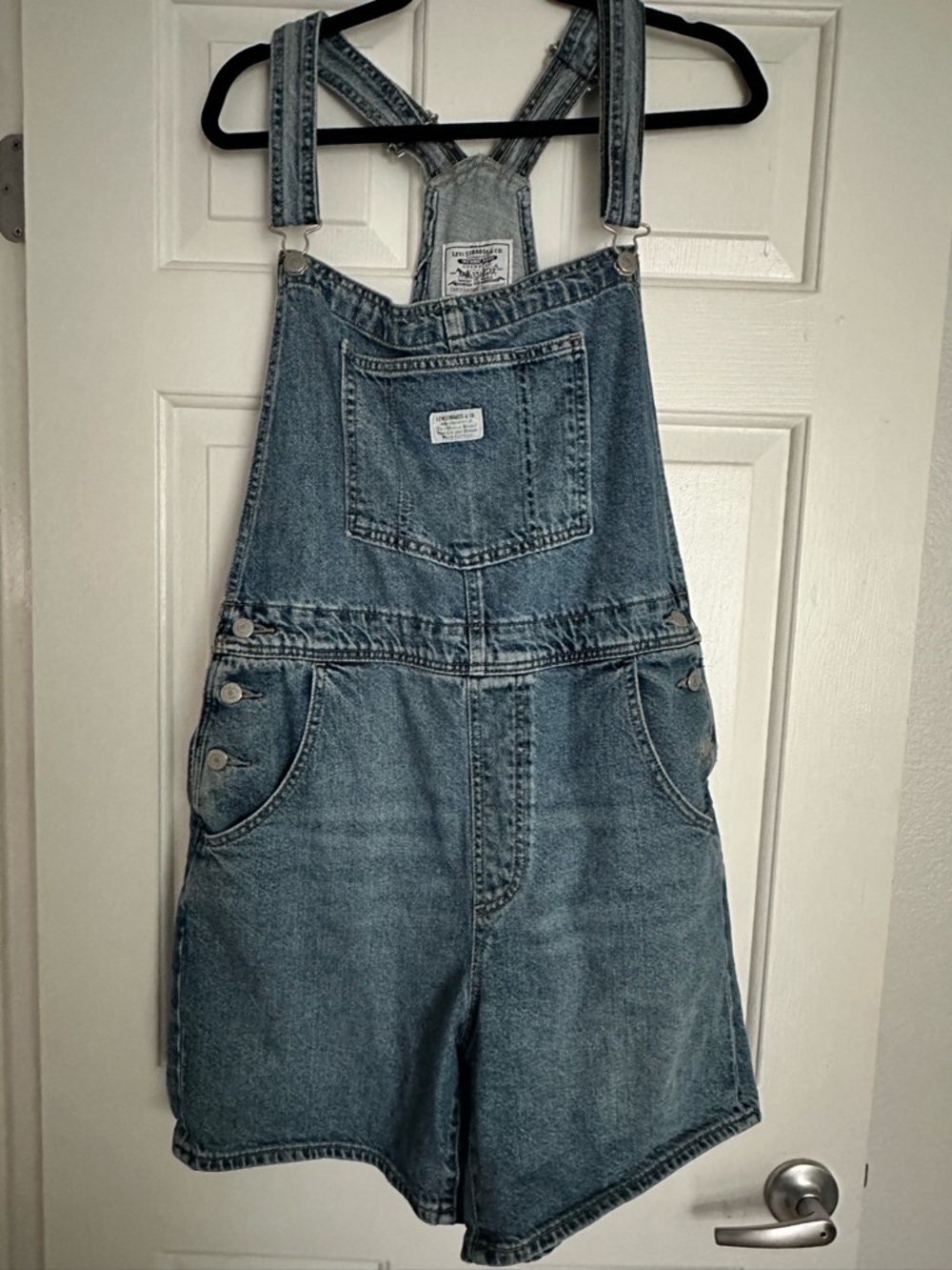 Levi’s women’s classic blue vintage shortalls overalls  | Large